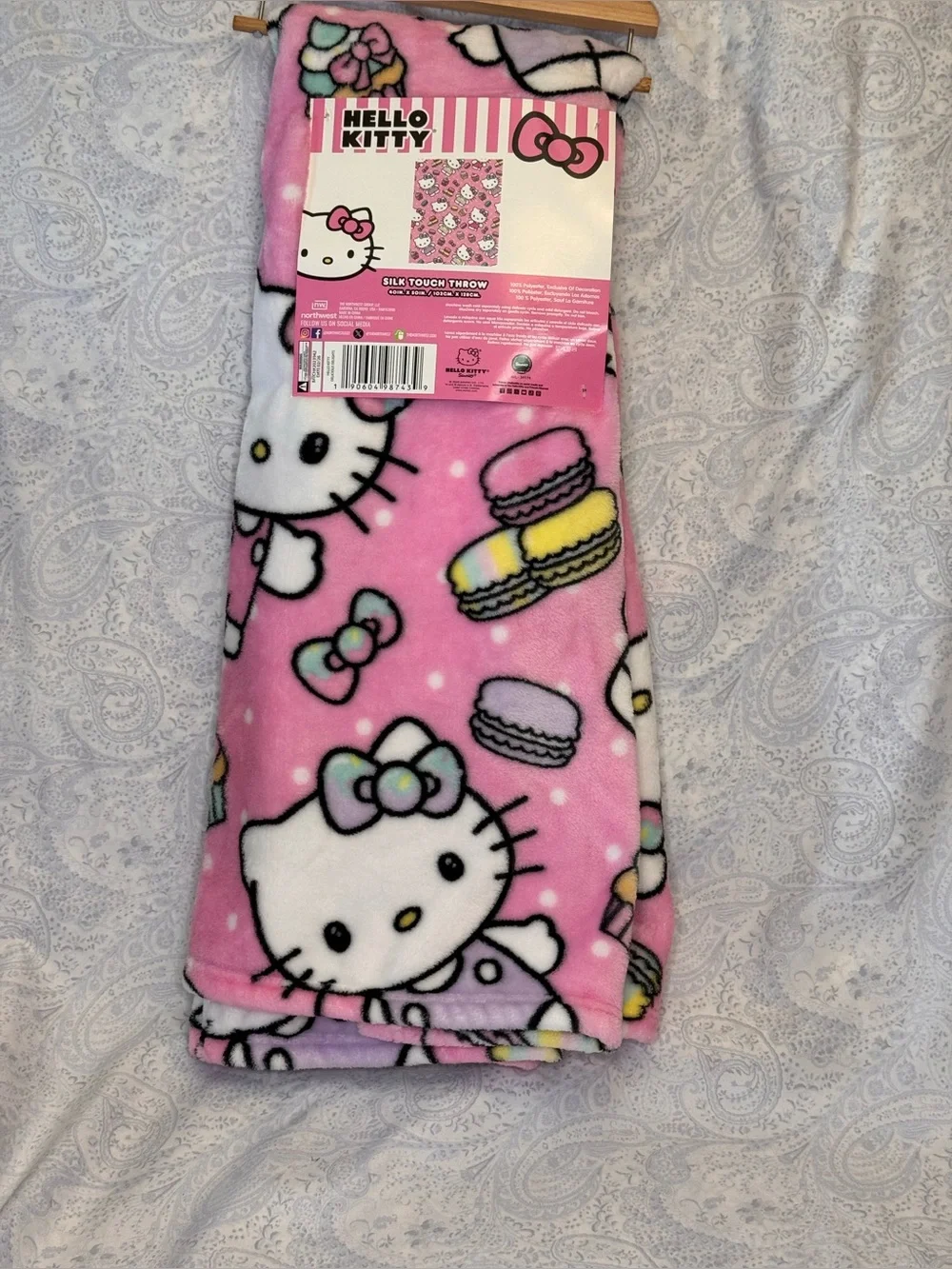 Hello Kitty Pink, Thick, Super Soft Plush Throw Blanket with Macaron Print